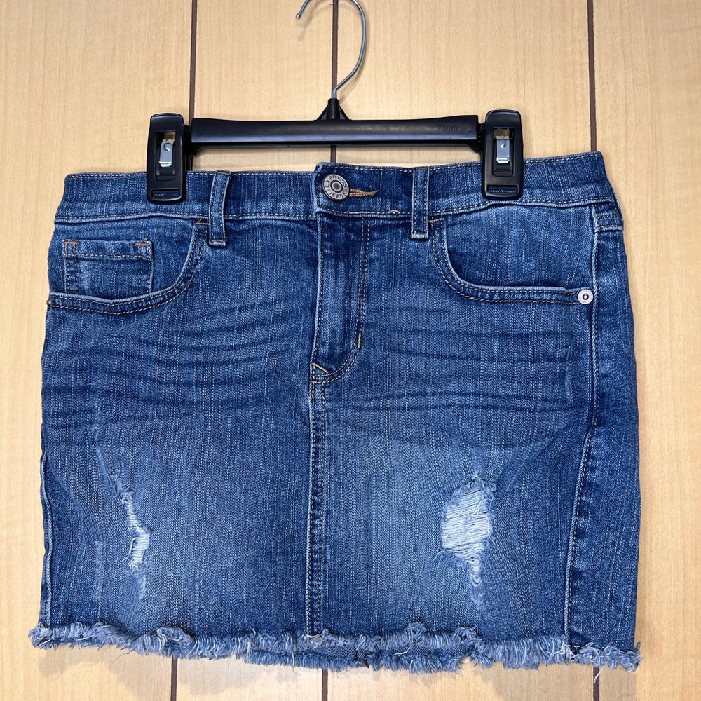 Express Jeans Distressed Denim Skirt